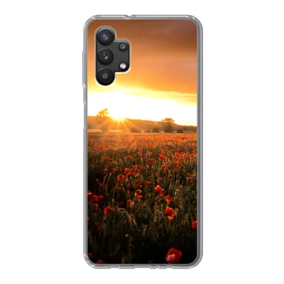 Produktbild von MuchoWow® Handyhülle Schutzhülle Hülle für Samsung Galaxy A32 5G Sonnenuntergang über den Mohnblumen in England Silikon Softcase Handy Hülle - Softcase