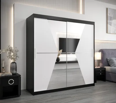 Produktbild von Kleiderschrank MILANA – Breite 200 cm, schwarz / weiß