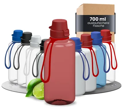 Produktbild von Trinkflasche Kinder 'School' 700 ml - bruchsichere Tritan Wasserflasche inkl. Strap - BPA-frei, auslaufsicher, spülmaschinenfest - transluzent-rot/rot