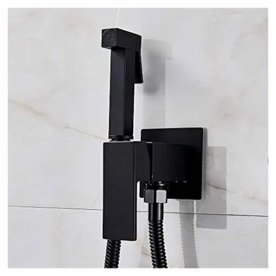 Produktbild von aucet Messing-Duscharmatur, schwarzer Waschmischer, Kalt- und Warmwassermischer, Kran, quadratischer Duschsprühkopf, Wasserhahn, Toilettenarmaturen