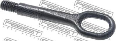 A black metal tow hook is shown against a white background. The product has a threaded end and a loop for attachment.