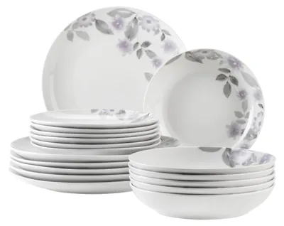 18-teiliges Speiseservice für 6 Personen, Porzellan, Blumenmuster, weiß