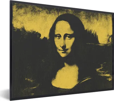 Produktbild von MuchoWow® Gerahmtes Poster Mona Lisa - Leonardo da Vinci - Schwarz - Gelb 80x60 cm - Poster mit Schwarzem Bilderrahmen Wandposter Rahmen Foto Bilder - Schwarzem - Mit Gestell