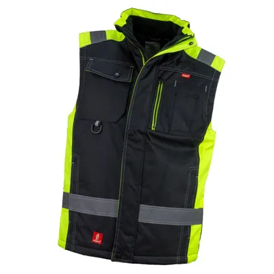 Produktbild von Warmweste Arbeitsweste mit Reflexstreifen Herrenweste Schwarz Gelb Winterweste URG 7230 Gr. 2XL Warnweste Sicherheitsweste mit Taschen