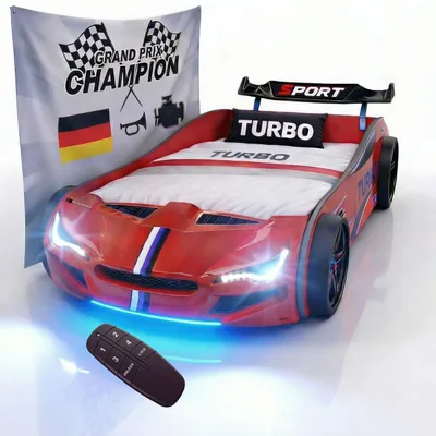Produktbild von Autobett GTE Kinderbett im Rennwagen-Design mit Lattenrost Farbe Rot