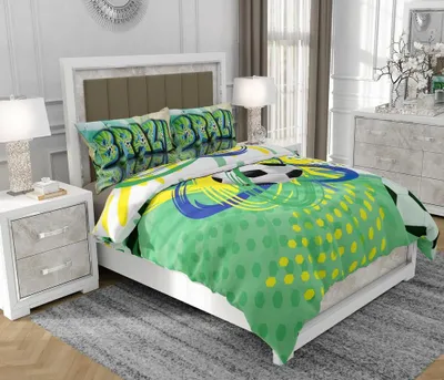 Obrázok produktu pre Obliečky 140x200 cm + 2x70x80 cm, 3-dielna súprava, 100% bavlna (bavlnený satén), zips, futbal, Zelená - SOVIO | So.0082