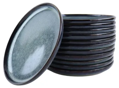 Obrázok produktu pre Sada 12 dezertných tanierov, priemer 21 cm, modrá keramika