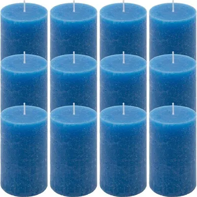 Obrázek produktu pro Sada rustikálních svíček, 11,5 cm, Ø 6,8 cm, modrá, 12 ks