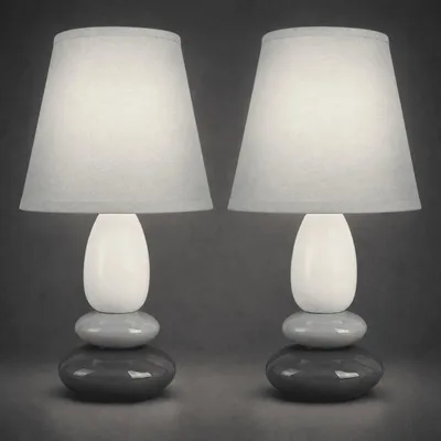Produktbild von Tischlampe 2er Set Nachttischlampe Tischleuchte Lampe Leuchte Keramiklampe Grau
