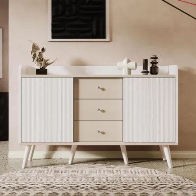 Immagine prodotto di Comodino con ante scorrevoli e 3 cassetti, dimensioni 117,5 x 40 x 80 cm, colore bianco
