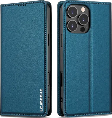 Obrázek produktu pro Magnetické flipové kožené pouzdro pro iPhone 16 Pro, s přihrádkou na karty a funkcí stojánku Modrá