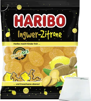 Produktbild von Haribo Ingwer-Zitrone (160g Beutel) + usy Block