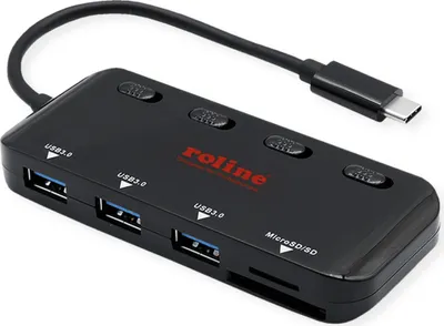 Produktbild von ROLINE USB 3.2 Gen 1 Hub, 3fach, Typ C Anschlusskabel, mit CardReader, Ports einzeln schaltbar