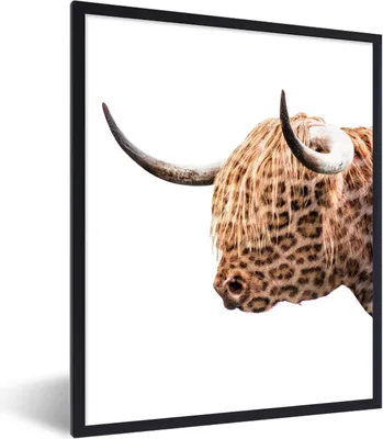 Produktbild von MuchoWow® Gerahmtes Poster Schottischer Highlander - Weiß - Pantherdruck 60x80 cm - Poster mit Schwarzem Bilderrahmen Wandposter Rahmen Foto Bilder - Premium - Wanddeko Wohnzimmer