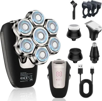 Obrázek produktu pro BarberBoss Holicí strojek na pleš pro muže Magnetický rotační holicí strojek 7D Mens'