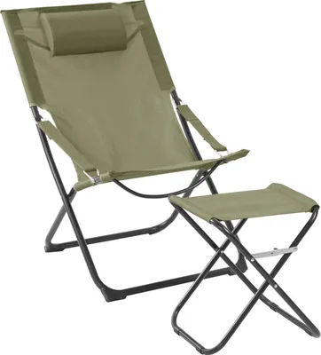 Produktbild von SVITA TOMRA Liegestuhl mit Hocker klappbar Campingstuhl Kopfkissen Grün