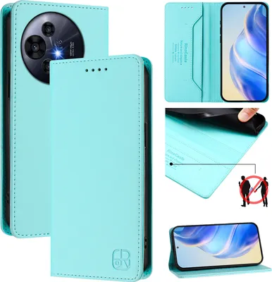 Produktbild von Lederhülle für TCL 50 Pro NxtPaper Hülle Flip Brieftasche Kartenfächern Ständer Schutzhülle Türkis