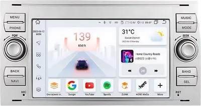 Obrázek produktu pro Autorádio s Bluetooth, CarPlay, kompatibilní s Apple a Android, stereo systém, navigace, navigační systém pro Ford Focus, Mondeo, Fiesta, Transit, Kuga, C-Max a S-Max Galaxy