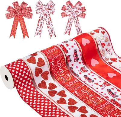 Obrázok produktu pre Valentínske darčekové stuhy saténové rôzne vzory, sada 6 roliek 6 cm x 27 m