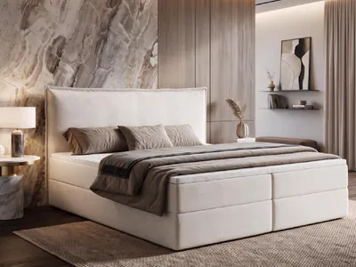 Produktbild von Boxspringbett ARENO 160x200 cm Komplett-Set mit Bettkasten, Bonell-Matratze H3 und Topper - Creme