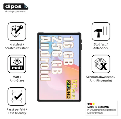 Produktbild von 2x Schutzfolie für SEBBE Tablet 11 Zoll matt - Anti-Shock 9H Folie dipos Glass Kunststoffglas