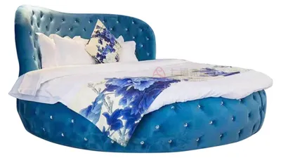 Produktbild von Runde Chesterfield Design Bett Schlafzimmer Textil Leder Polster Lila Rund Luxus
