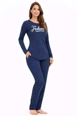 Produktbild von Gionettic Damen Schlafanzug Langarm mit langer Hose – 100 % Baumwolle – Weich, Bequem und Atmungsaktiv – Größe S