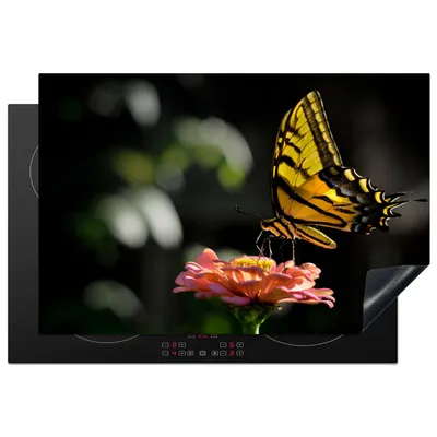 Produktbild von KitchenYeah© Herdabdeckplatte Schmetterling - Botanisch - Blume , 76x51cm, Küche Deko, Glaskeramikkochfeld Herdabdeckung, Abdeckplatte fùr Kochfeld