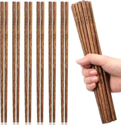 Imagen del producto de Palillos de madera natural, 10 pares, 22 cm, reutilizables, para comida asiática