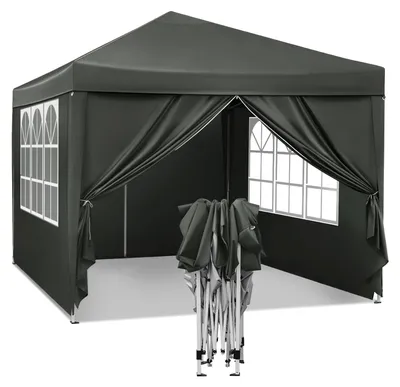 Image de Pavillon de jardin - Tente 3 x 3 mètres - Imperméable - Protection UV - Avec sac de transport - Protection solaire - Gris