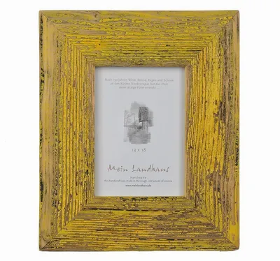 Immagine prodotto di Cornice portafoto 30x40 cm in legno vecchio riciclato gialla fascia 7 cm vintage rustica