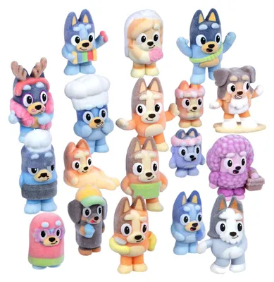 Immagine prodotto di Set a sorpresa di figurine da collezione Bluey Fuzzies - 3 figurine