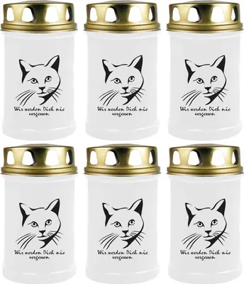 Produktbild von Grabkerze Weiß 6er Pack, Brenndauer: 48 Stunden ( je Kerze ), Motiv: Katze 3