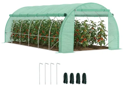Immagine prodotto di Serra in plastica Outsunny, tunnel in polietilene 6 x 3 x 2 m, copertura avvolgibile, verde