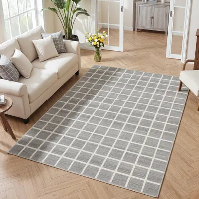 Obrázek produktu pro Tribesigns Moderní koberec s krátkým vlasem, vzorovaná struktura, 160x230 cm, omyvatelný, protiskluzový, měkký, vhodný do obývacího pokoje, ložnice, Oeko-Tex, šedá barva