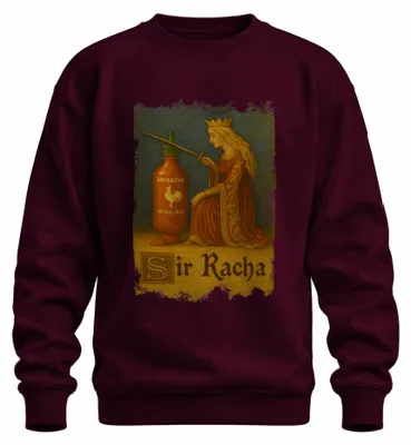 Imagen del producto de Camiseta de cuello redondo, estilo "Sir Racha Sriracha Ritter", con motivos medievales, color burdeos, talla L