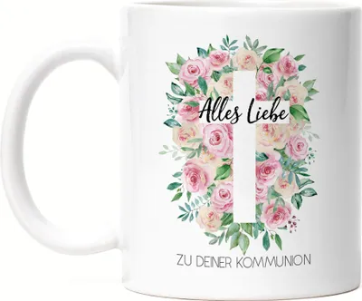 Produktbild von Alles Liebe zu deiner Kommunion Tasse Weiß Kommuniongeschenk Mädchen Patenkind Kirche