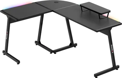 Produktbild von Eckschreibtisch – Arbeitsstation – Schreibtisch für das Homeoffice – Für Gamer – RGB-LED-Beleuchtung – 147 x 122 cm – Schwarz