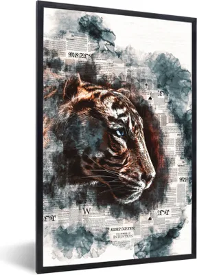 Produktbild von MuchoWow® MuchoWow® Gerahmtes Poster Tiger - Zeitungen - Streifen 20x30 cm - Poster mit zchwarzem Bilderrahmen - Drucken - Bilder Poster im Rahmen