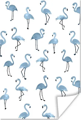 Produktbild von MuchoWow® Poster Blau - Flamingo - Muster 80x120 cm - Papierdruck