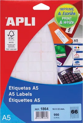 Image de Étiquettes Apli blanches 12 x 22 mm rectangulaires 15 feuilles