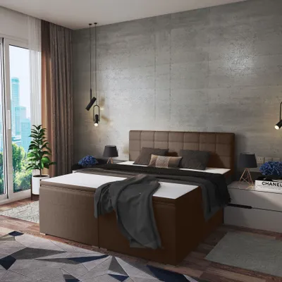Produktbild von FEDVE Boxspringbett Schlafzimmerbett RIVER mit 2 Bettkästen, Doppelbett mit Bonell-Matratze und Topper 200x200