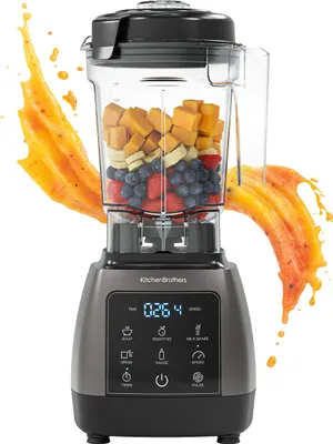 Produktbild von KitchenBrothers 2-in-1 Power Standmixer - 1600W - 2L - Komplettset mit Zerkleinerer und To-Go Becher - Smoothie Maker - Eiscrusher - Metallic Grau
