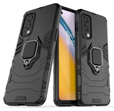 Productafbeelding van MobyDefend Hoesje - Geschikt voor OnePlus Nord 2 - Dubbelgelaagde Pantsercase Met Standaard - Zwart