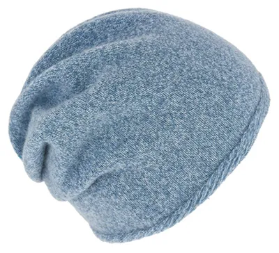 Fiebig Damen Strickmütze meliert mit Raffung hinten in blau