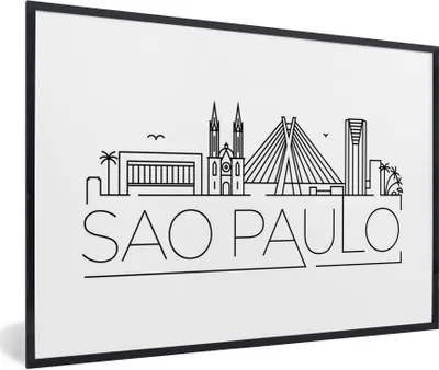 Produktbild von MuchoWow® MuchoWow® Gerahmtes Poster Stadtbild "Sao Paulo" mit weißem Hintergrund 30x20 cm - Poster mit zchwarzem Bilderrahmen - Kunstdruck - Bild-Poster