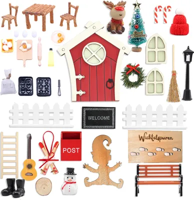 Produktbild von LILYPOP 36er Wichteltür Weihnachten Set, Weihnachtswichtel Tür Set Weihnachtsdeko Elfentür, Miniatur Wichtel Zubehör Weihnachten