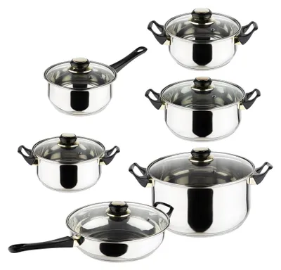 Produktbild von Edelstahl Kochtopf Set 12tlg. Kochtopf Glasdeckel Edelstahl Suppentopf Pfanne