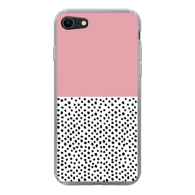 Produktbild von MuchoWow® Handyhülle Schutzhülle Hülle für iPhone SE 2020 Polka dots - Schwarz - Rosa Silikon Softcase Handy Hülle - Kartenbesitzer