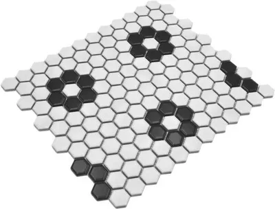 Produktbild von Mosaikfliesen Hexagon Schwarz Weiß - Mattschwarz - 23x26x5mm